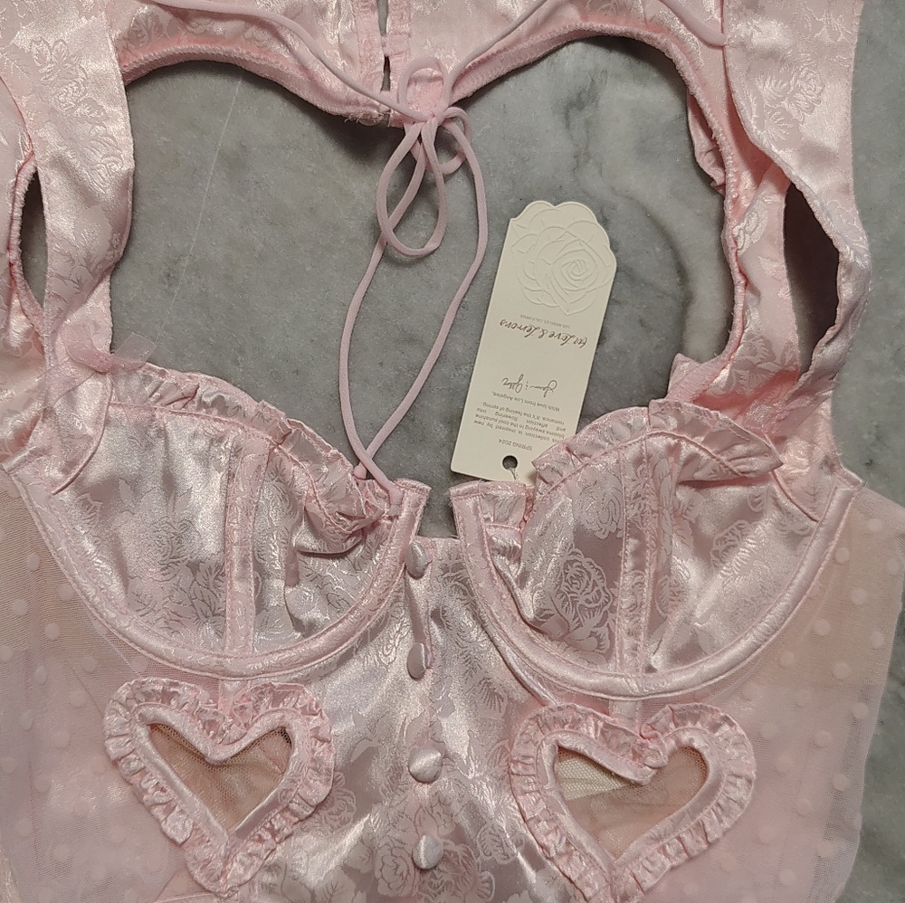For Love And Lemons Pink Heart Lace Bustier - Picture 6 of 8
